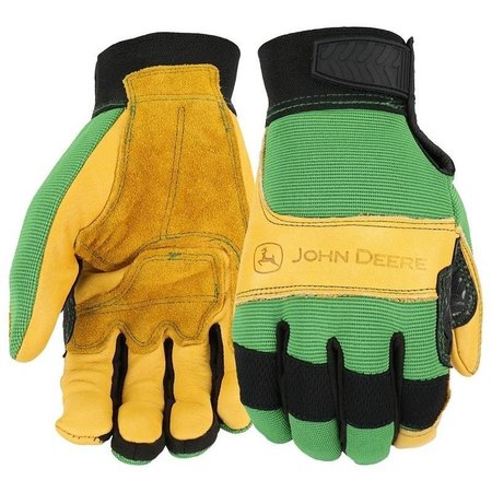 WEST CHESTER John Deere Gloves, Men's, L, Reinforced Thumb, Hook and Loop Cuff, Spandex Back, GreenYellow JD00009-L